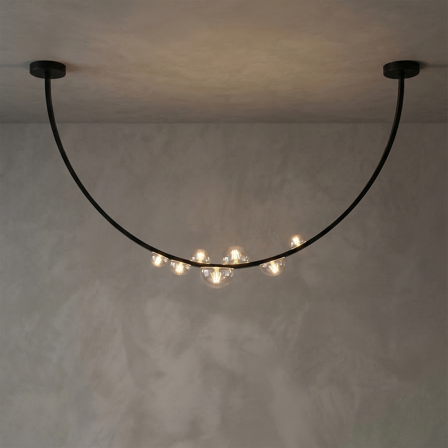 Dew Aura Leather-Strap Glass Pendant - Minimalist Studio Gray Wall Ambient Glow | HoaiLamp