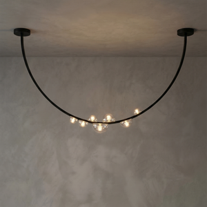 Dew Aura Leather-Strap Glass Pendant - Minimalist Studio Gray Wall Ambient Glow | HoaiLamp
