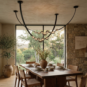 Dew Aura Leather-Strap Glass Pendant - Rustic Villa Dining Area Stone Architecture Glow | HoaiLamp