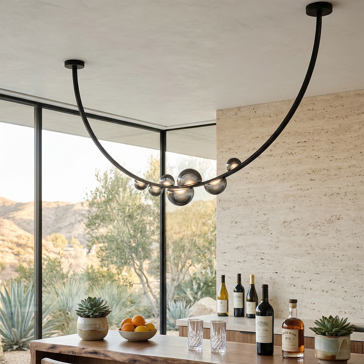 Dew Aura Leather-Strap Glass Pendant - Scenic Kitchen Island Wine Bar Linear Accent | HoaiLamp