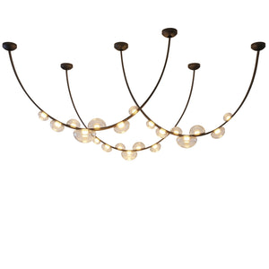 Dew Aura Leather-Strap Glass Pendant - White Background Triple Wave Parallel Installation | HoaiLamp