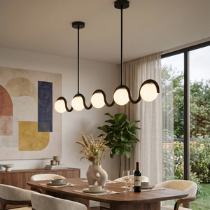 Curved Linear Opal Globe Pendant - Modern Horizontal 5-Light Living Room Chandelier | HoaiLamp