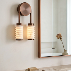 Spiral Alabaster Wall Lamp - Art Deco Brass Profile | HoaiLamp Sophisticated Bathroom Vanity Mirror Light
