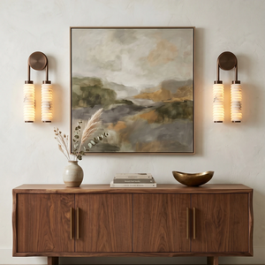 Spiral Alabaster Wall Lamp - Art Deco Brass Profile | HoaiLamp Retro Credenza Pairing Alabaster Sconce