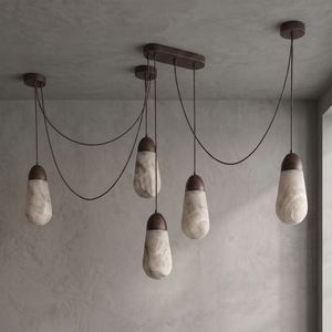 Droplet Alabaster Multi-Light Chandelier By Hoailamp-5-Light-Spider-Layout-Black-Hardware-Unlit