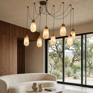 Droplet Alabaster Multi-Light Chandelier By Hoailamp-8-Light-Grand-Black-Canopy-Luxury-Living-Room-Panorama-Window