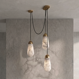 Droplet Natural Alabaster Multi-Chandelier - 3-light staggered cluster (brass canopy)