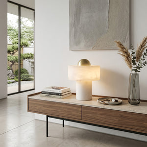 Dual Pillar Natural Alabaster Table Lamp - Luxury Sideboard Decorative Light | HoaiLamp