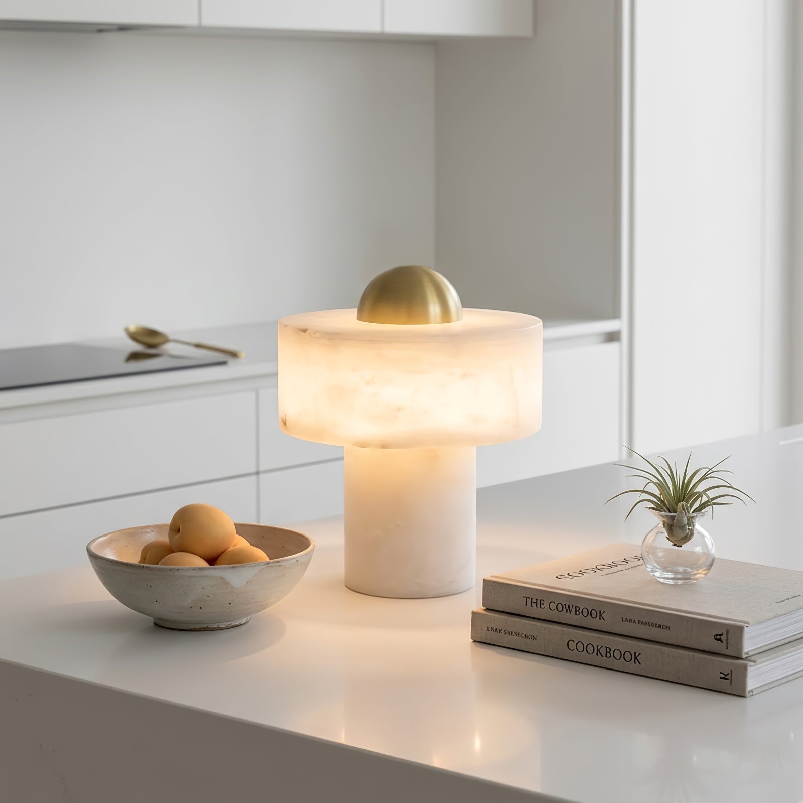 Dual Pillar Natural Alabaster Table Lamp - Minimalist Kitchen Island Glow | HoaiLamp