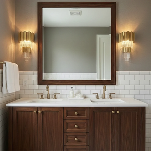 Empire Crystal Wall Lamp - Bathroom Double Vanity Dark Wood Mirror Symmetrical | HoaiLamp