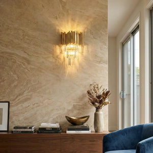 Empire Crystal Wall Lamp - Living Room Textured Wall Wooden Console Table | HoaiLamp
