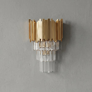 Empire Crystal Wall Lamp - Studio Grey Concrete Backdrop Gold Finish Tiered Crystal Sconce | HoaiLamp
