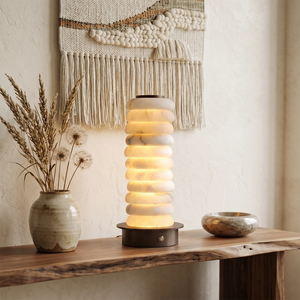 Multi-Tiered Alabaster Table Lamp - Rustic Entryway Console Table Vase Pampas Grass Decor | HoaiLamp