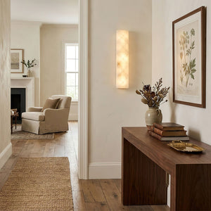 Faceted Alabaster Wall Sconce - Hallway Foyer Wooden Console Table Fireplace View | HoaiLamp