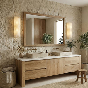 Faceted Alabaster Wall Sconce - Luxury Double Vanity Bathroom Stone Accent Wall | HoaiLamp
