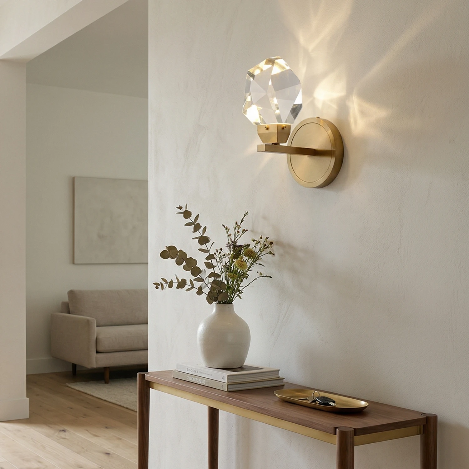 Faceted Crystal Masonry Wall Sconce - Elegant Entryway Welcome | HoaiLamp