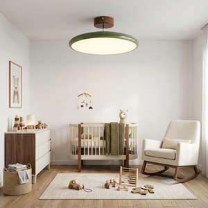 French Retro Cream Saucer Ceiling Lamp - Pastel Green Nursery Room Wooden Crib Ambiance | HoaiLamp
