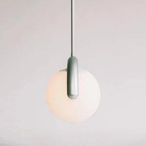 Curved Linear Opal Globe Pendant - Morandi Green Matte Texture Single Head Detail | HoaiLamp