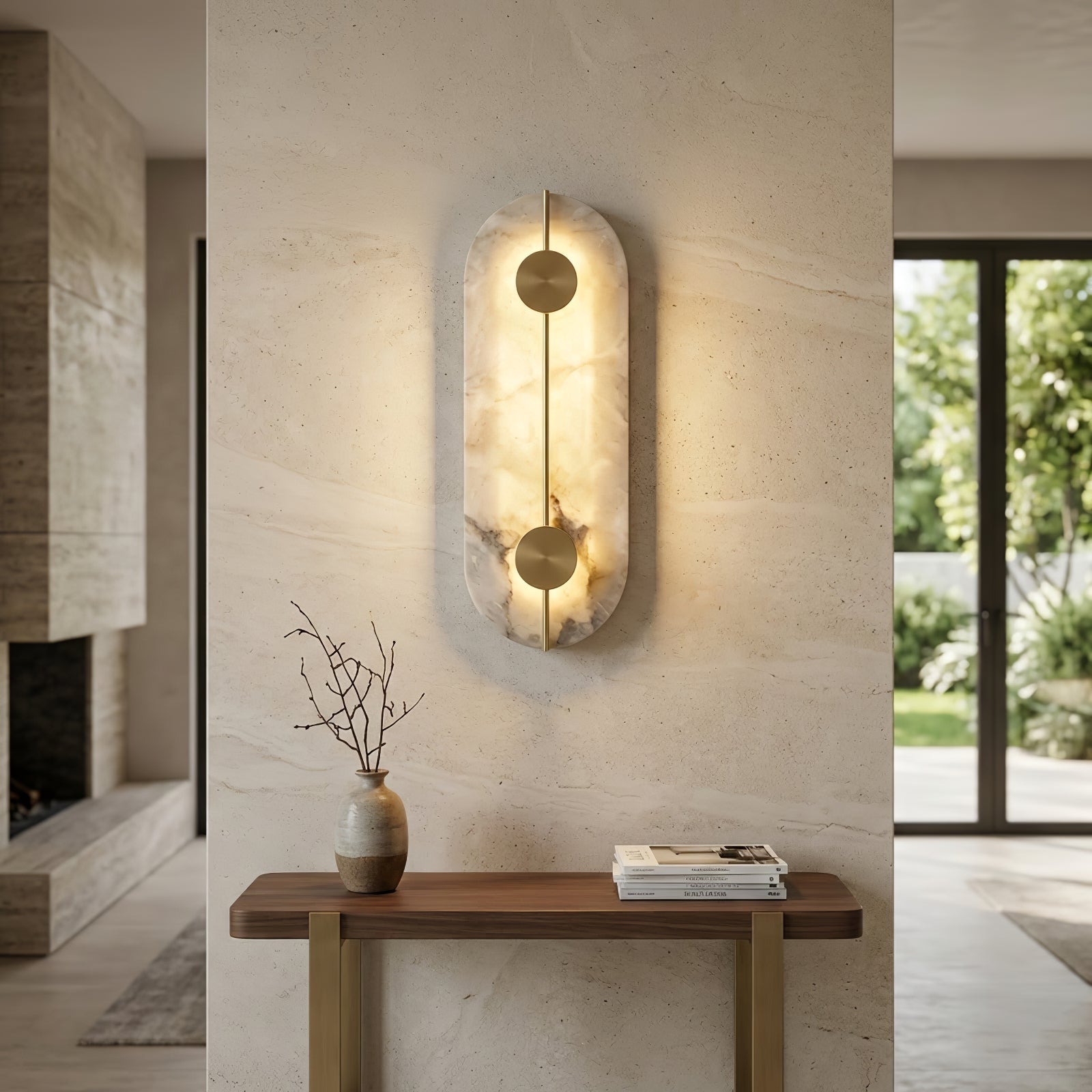 Geometric Capsule Natural Alabaster Wall Sconce