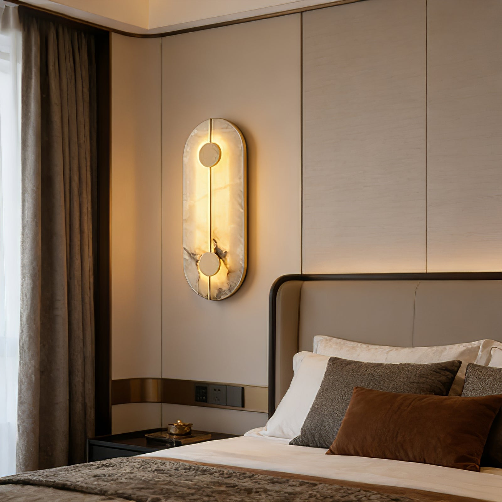 Geometric Capsule Natural Alabaster Wall Sconce - Contemporary Master Suite Accent | HoaiLamp