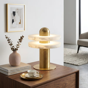 Geometric Layered Table Lamp - Mid-Century Walnut Credenza Ceramic Vase Coffee Set | HoaiLamp
