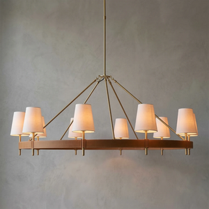 Hastings Leather Chandelier - Large Round Ring Multi Light Slanted Wire Cables Studio | HoaiLamp