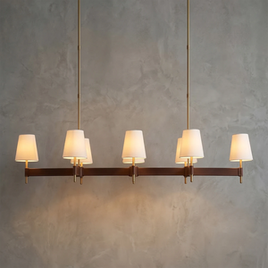 Hastings Leather Chandelier - Linear 5 Light Symmetrical Decorative Amber Beam | HoaiLamp