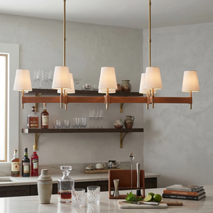 Hastings Leather Chandelier - Linear 6 Light Contemporary Home Bar Bistro Vibe | HoaiLamp