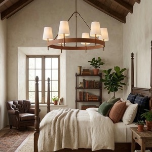 Hastings Leather Chandelier - Round Ring 6 Light Rustic Cathedral Ceiling Master Bedroom | HoaiLamp
