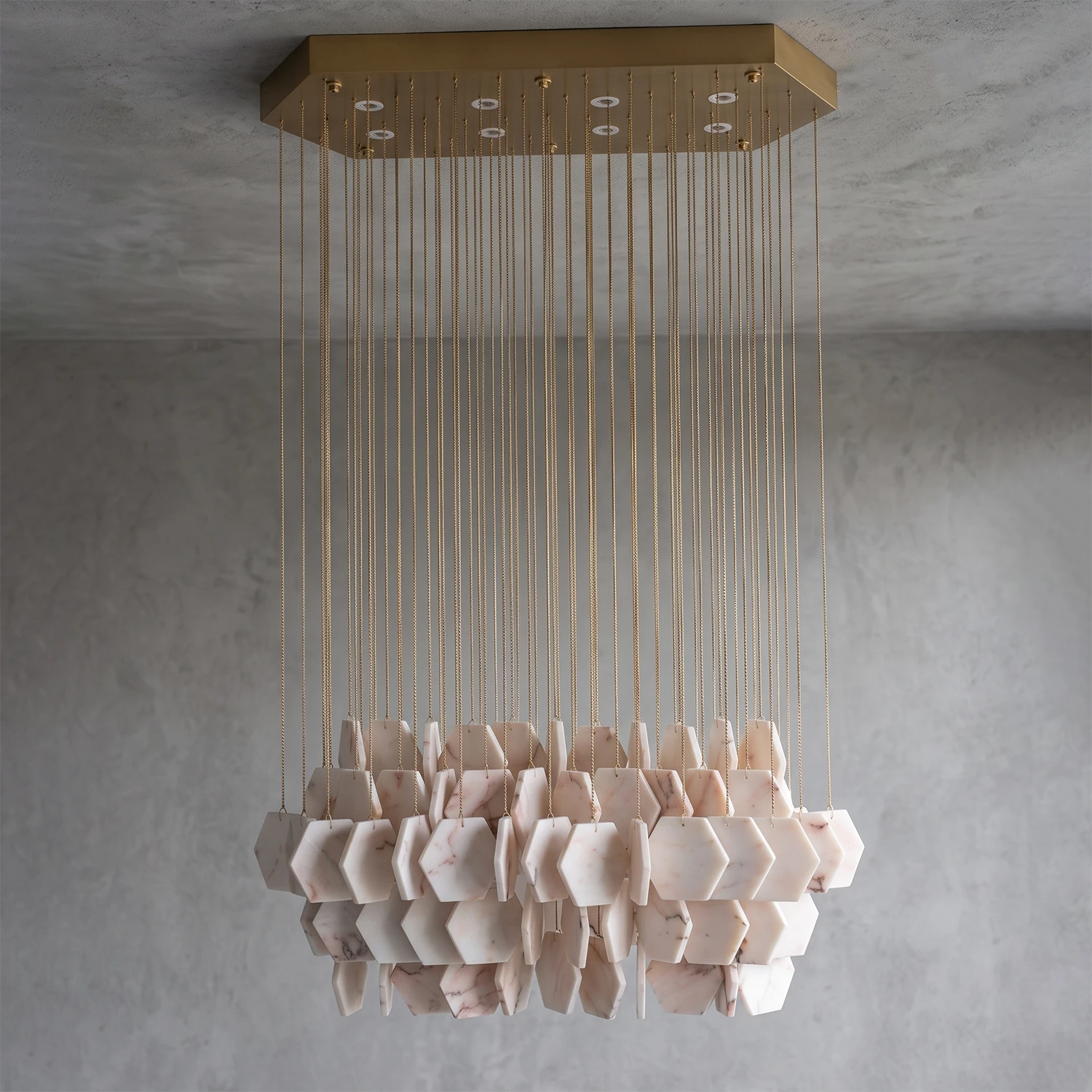 Hexagon Alabaster Tiered Rain Chandelier