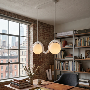 Curved Linear Opal Globe Pendant - Nordic Workspace Linear Dual-Head Pendant | HoaiLamp