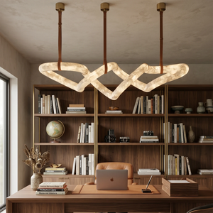 Infinity Hanging Light - Executive Home Office Wooden Desk Built In Library | HoaiLamp