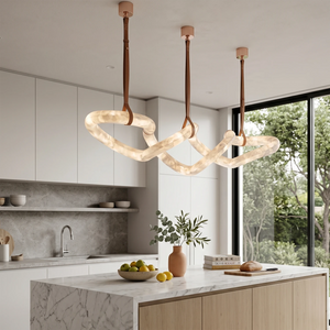 Infinity Hanging Light - Modern White Kitchen Marble Waterfall Island Counter | HoaiLamp