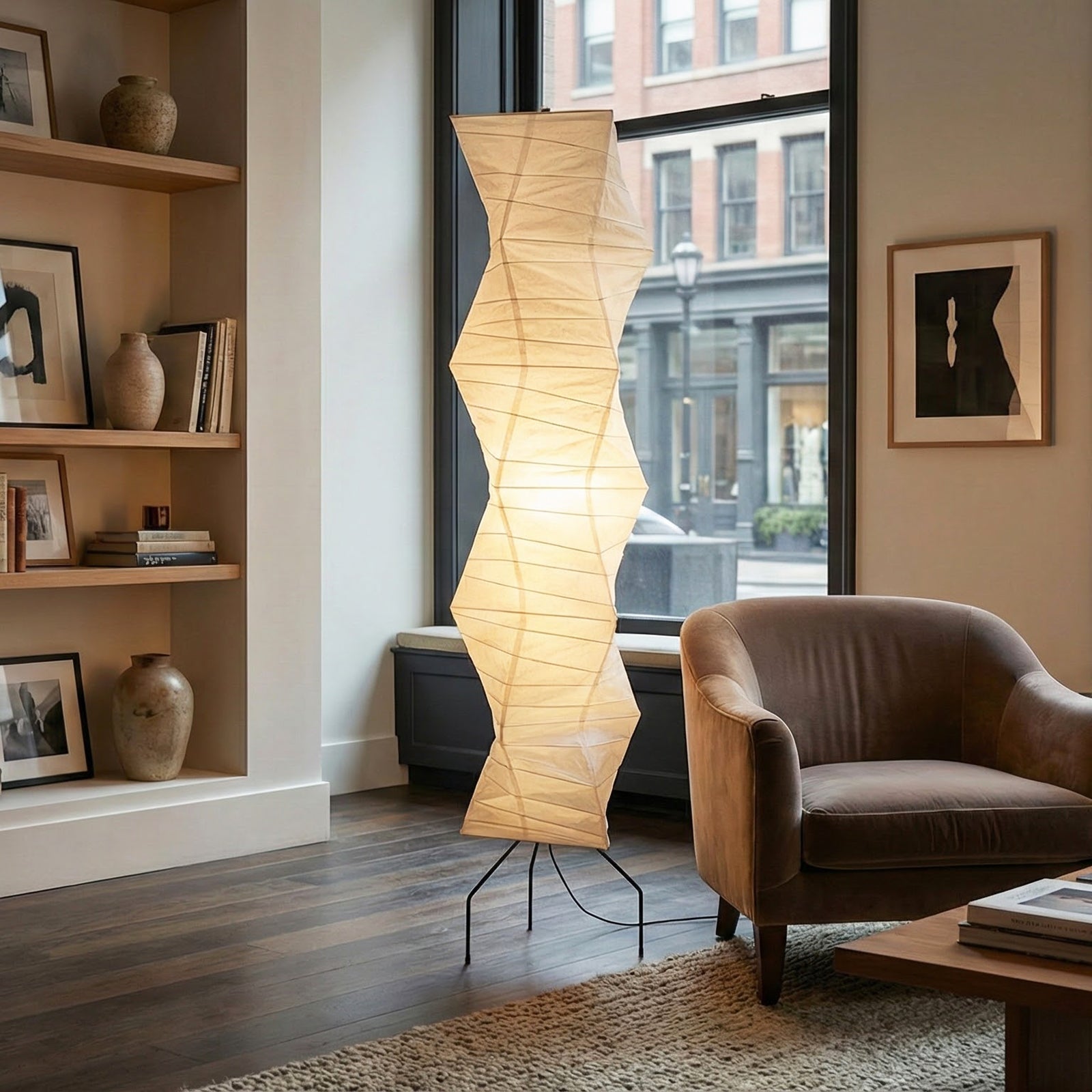 Irregularly Twisted UF4-33N Paper Floor Lamp