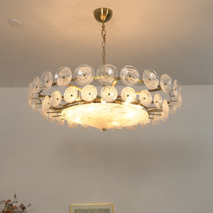 Italian Murano Style Glass Disc Chandelier - Interior Ceiling Hang Frosted White | HoaiLamp