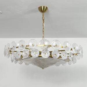 Italian Murano Style Glass Disc Chandelier - Low Angle White Ceiling Frosted White | HoaiLamp