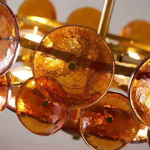 Italian Murano Style Glass Disc Chandelier - Macro Textured Amber Glass Disc | HoaiLamp