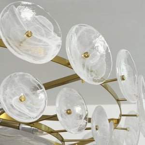 Italian Murano Style Glass Disc Chandelier - Angled Macro Frosted White Glass Hardware | HoaiLamp
