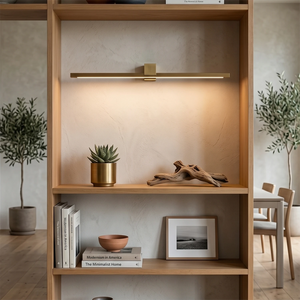 Kivana-Brass-Linear-LED-Wall-Sconce-Integrated-LED-Bookshelf-Lighting | HoaiLamp