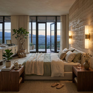 Linear Alabaster Dual Cylinder Light - Luxury Mountain View Villa Bedside Nightlight | HoaiLamp