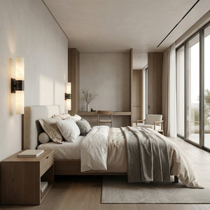 Linear Alabaster Dual Cylinder Light - Luxury Symmetrical Headboard Background Sconce | HoaiLamp