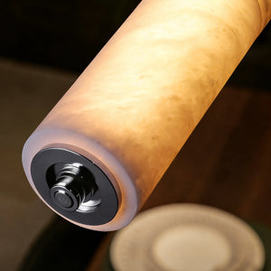 Linear Alabaster LED Chandelier - Exquisite Brass End Cap & Stone Detail | HoaiLamp