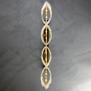 Linear Alabaster Panel Pendant Lamp-Bar Linear Chandelier - Symmetrical Vertical Alignment Multi Oval Frame Bottom View | HoaiLamp