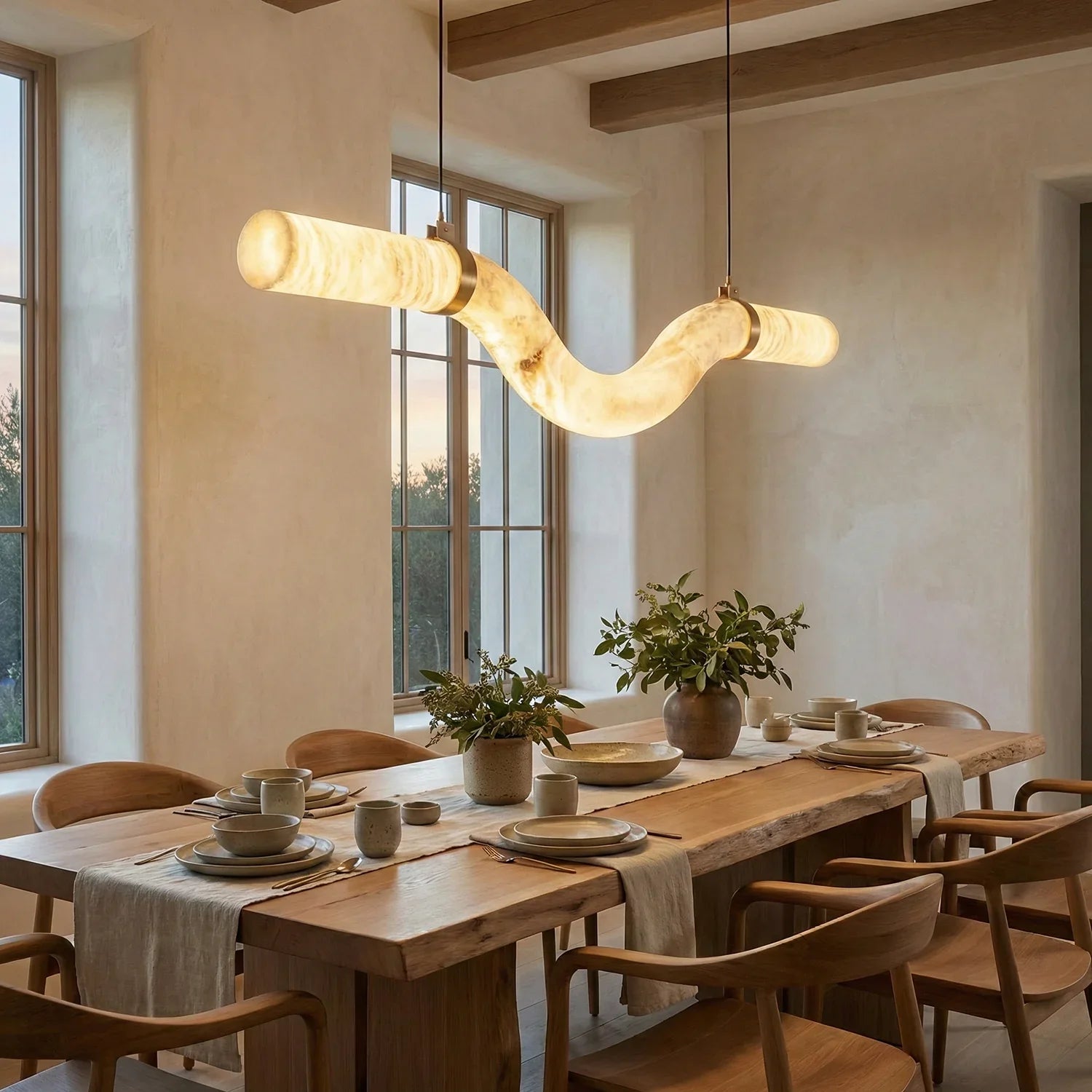 Linear Geometry Wave Alabaster Chandelier