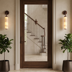 Spiral Alabaster Wall Lamp - Art Deco Brass Profile | HoaiLamp Elegant Entryway Symmetrical Column Light