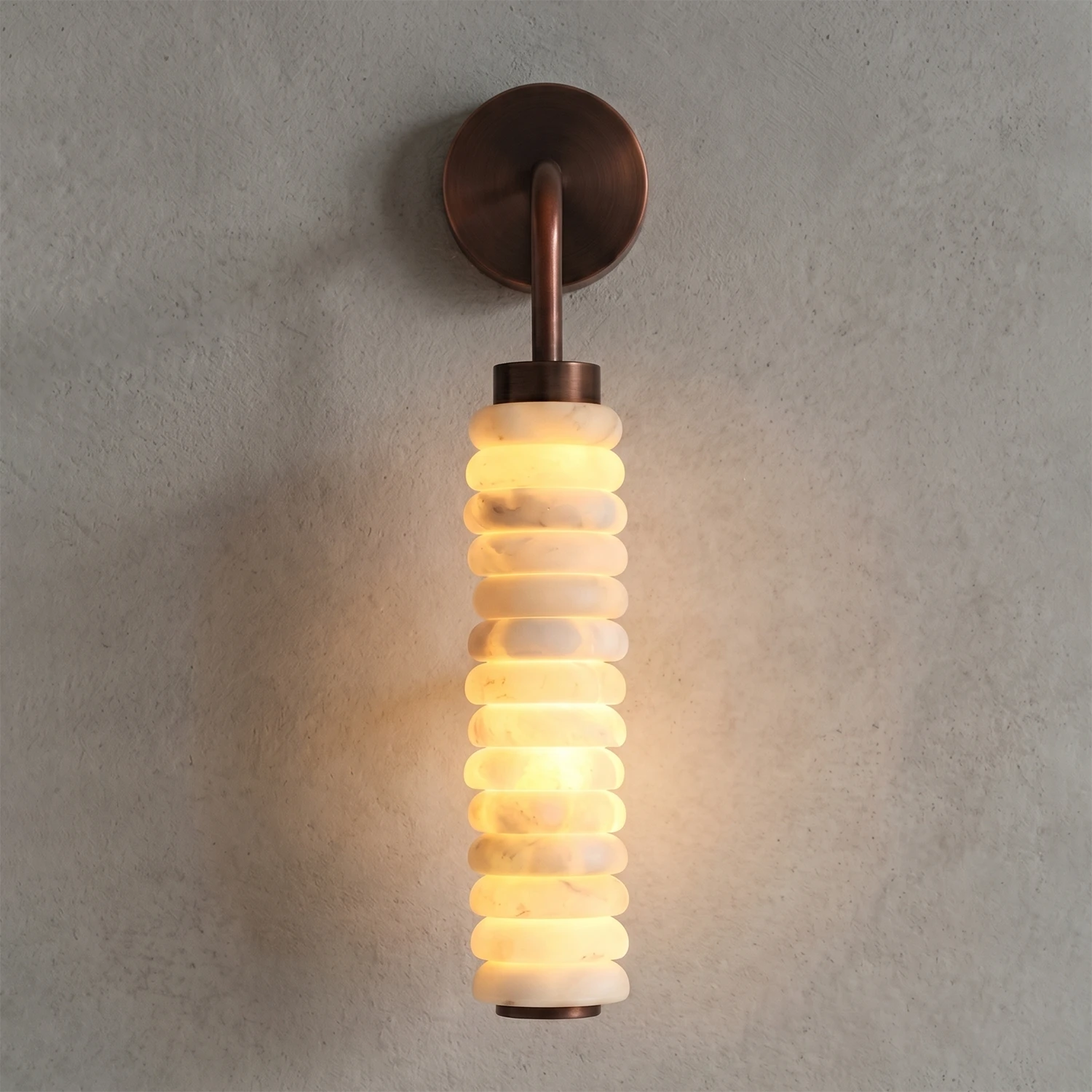Spiral Alabaster Wall Lamp - Art Deco Brass Profile | HoaiLamp Textured Single-Pillar Organic Sconce