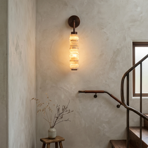 Spiral Alabaster Wall Lamp - Art Deco Brass Profile | HoaiLamp Stairwell Transition Ambient Lighting