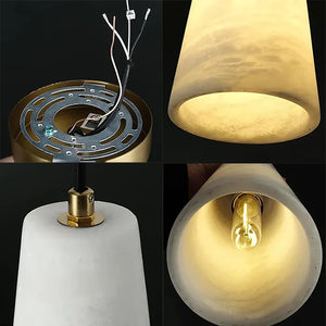 Luminous Conical Alabaster Chandelier - Ceiling Canopy & Stone Texture Detail | HoaiLamp