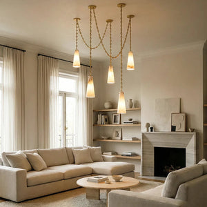 Luminous Conical Alabaster Chandelier - Luxury Living Room Swag Cluster | HoaiLamp