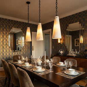Luminous Conical Alabaster Chandelier - Mid-Century Luxury Dining Alcove | HoaiLamp